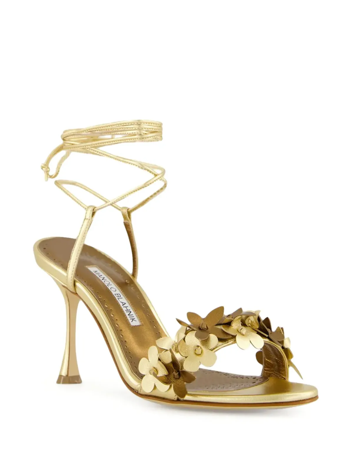 Manolo Blahnik 花モチーフのハイヒールサンダル - ゴールド - 画像2