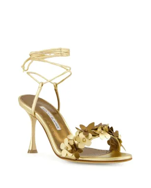 Manolo Blahnik 花モチーフのハイヒールサンダル - ゴールド - サムネイル2