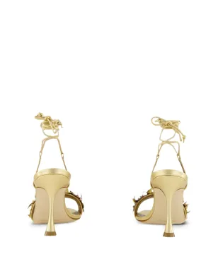 Manolo Blahnik 花モチーフのハイヒールサンダル - ゴールド - サムネイル3