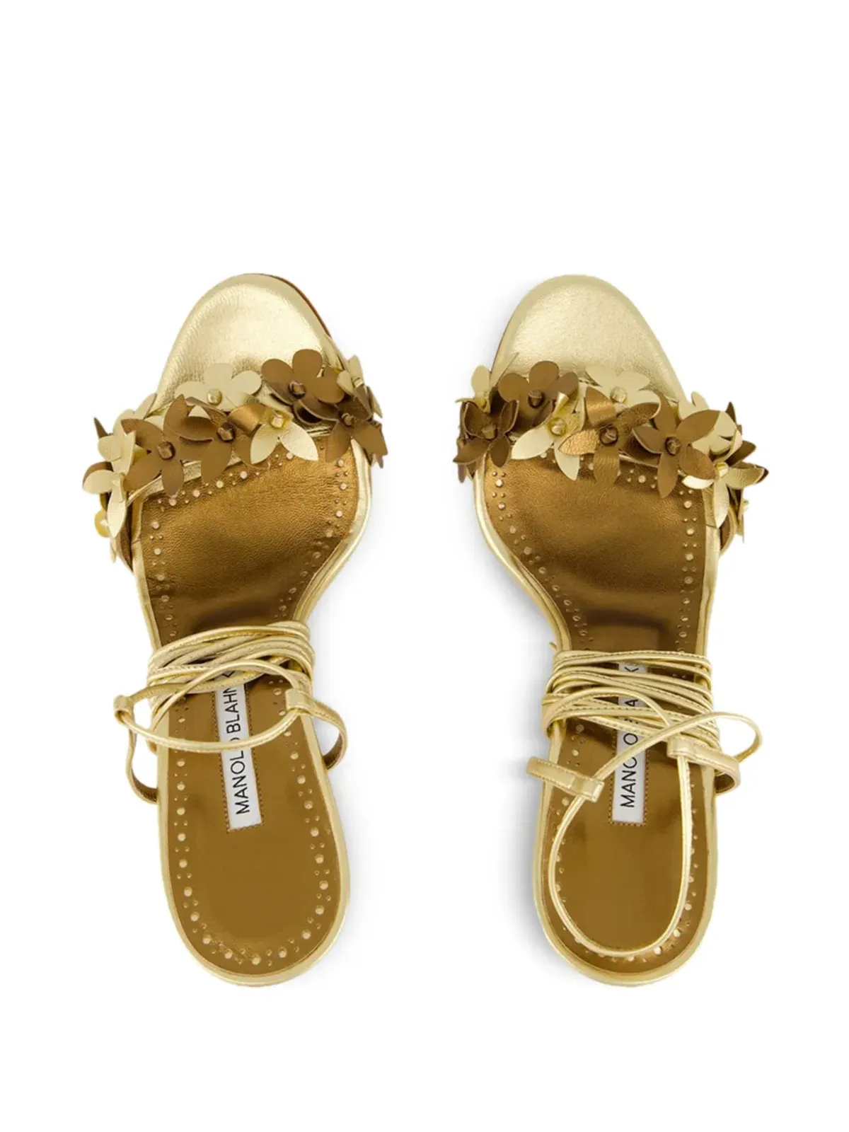 Manolo Blahnik 花モチーフのハイヒールサンダル - ゴールド - 画像4