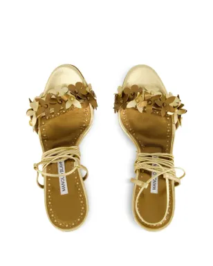 Manolo Blahnik 花モチーフのハイヒールサンダル - ゴールド - サムネイル4