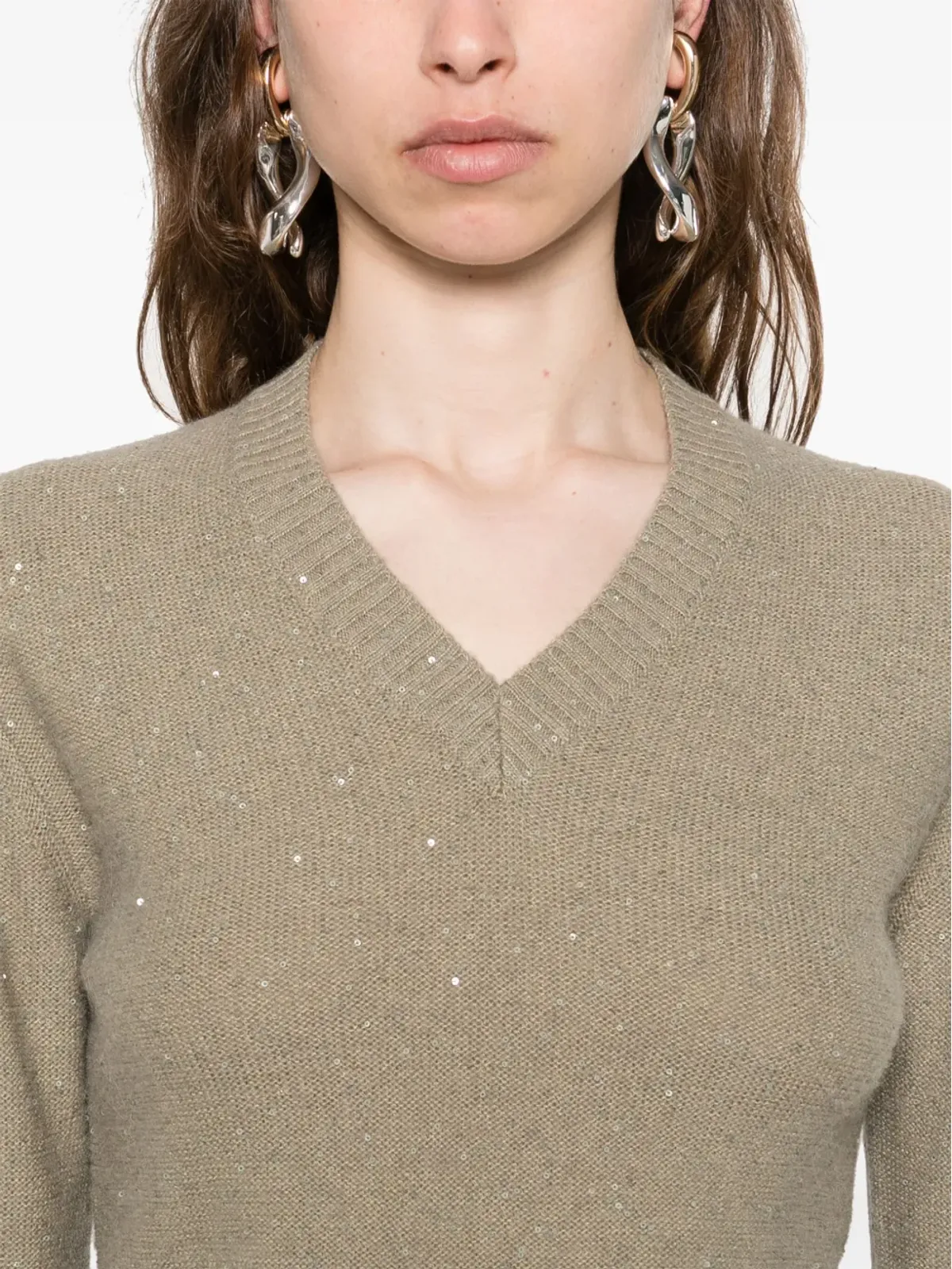 Fabiana Filippi スパンコール付きVネックセーター - 画像5
