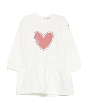 Moncler Enfant heart-print ruffled dress - White - サムネイル1