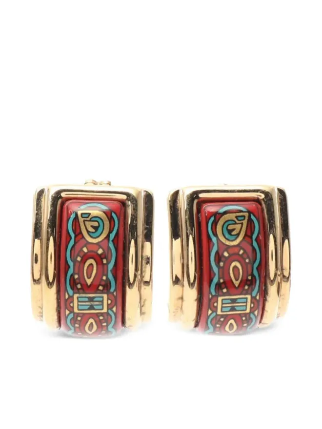 Hermès Pre-Owned Hermès ビンテージ 2000年代 エナメル フープイヤリング - ゴールドの商品画像