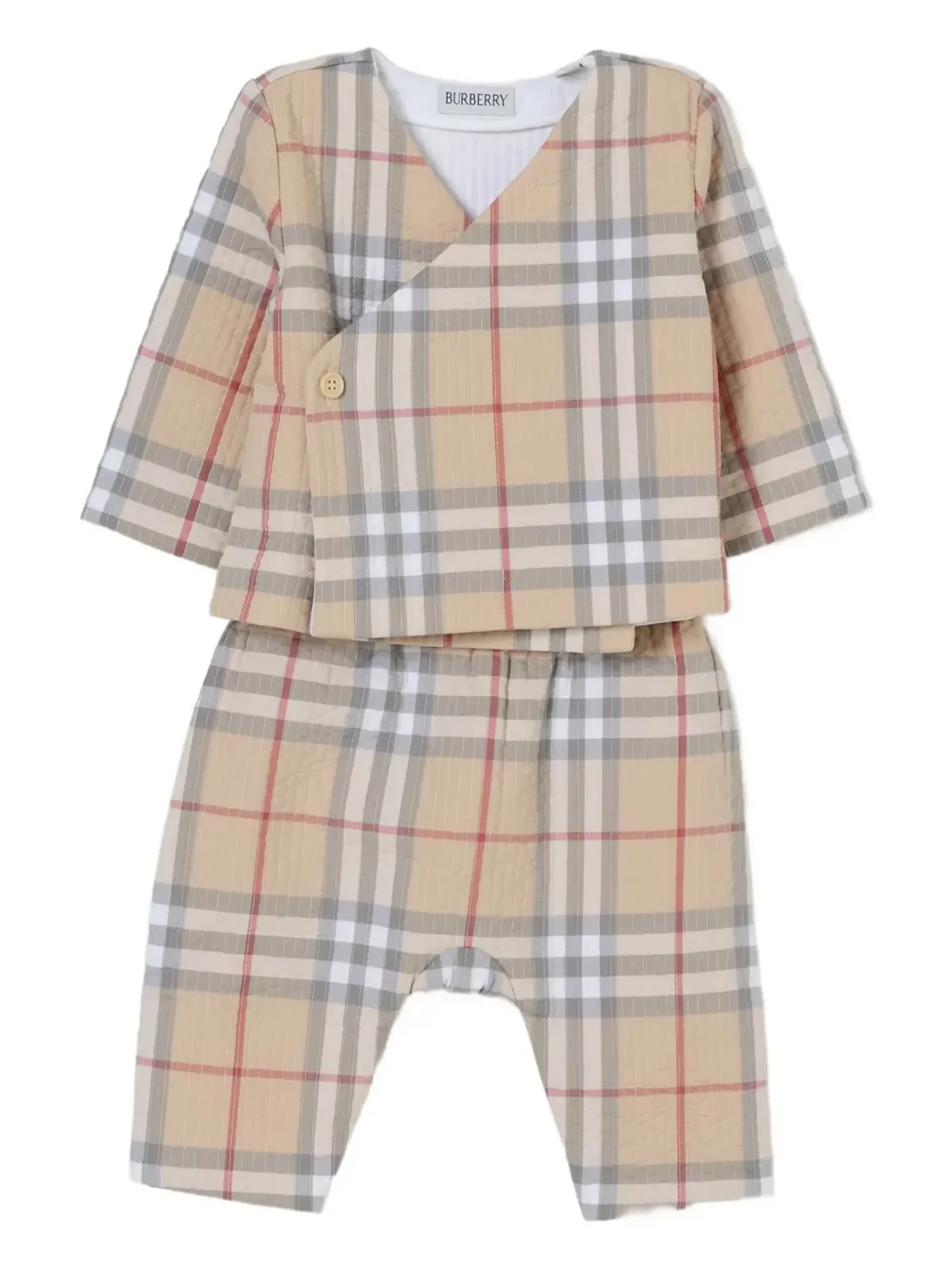 Burberry Kids チェック柄ベビーロンパースセット ブラウン - 画像1