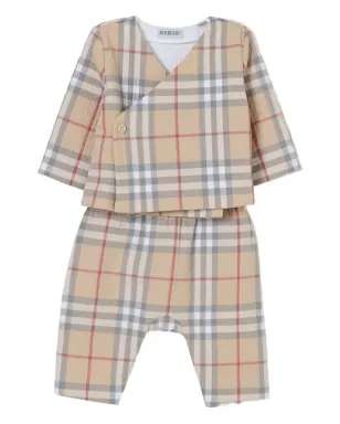 Burberry Kids チェック柄ベビーロンパースセット ブラウン - サムネイル1