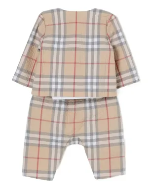 Burberry Kids チェック柄ベビーロンパースセット ブラウン - サムネイル2
