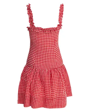 GANNI ラッフルトリム付きギンガムミニドレス - Red - サムネイル2