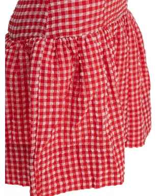 GANNI ラッフルトリム付きギンガムミニドレス - Red - サムネイル4