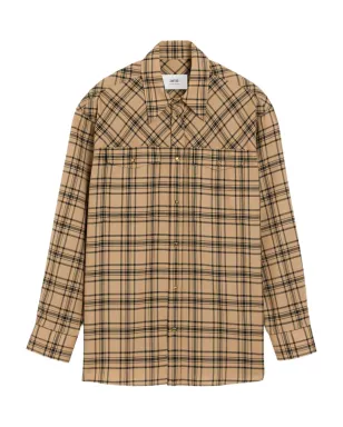 AMI Paris ランバージャックチェック ウールシャツ ブラウン - サムネイル1