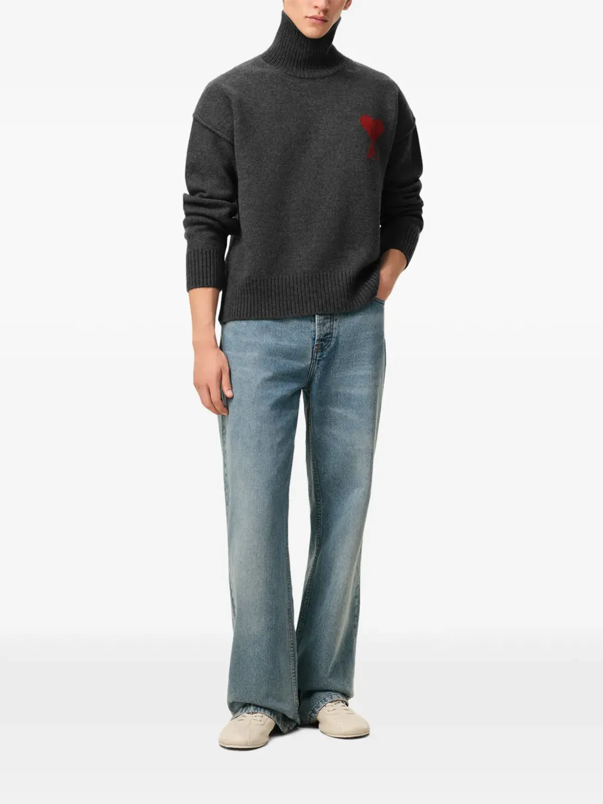 AMI Paris Ami De Coeur funnel-neck wool sweater - Grey - 画像2