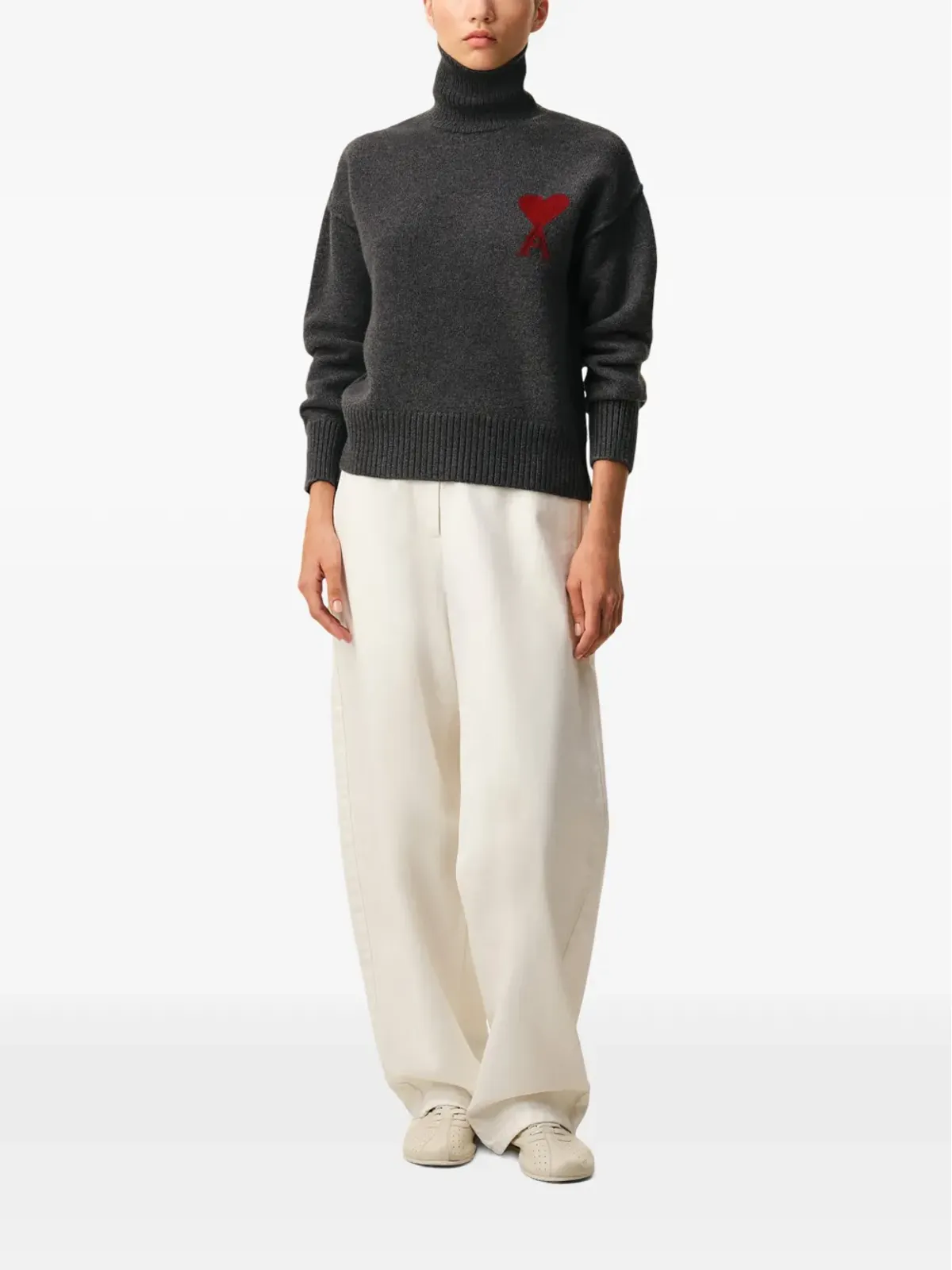 AMI Paris Ami De Coeur funnel-neck wool sweater - Grey - 画像3