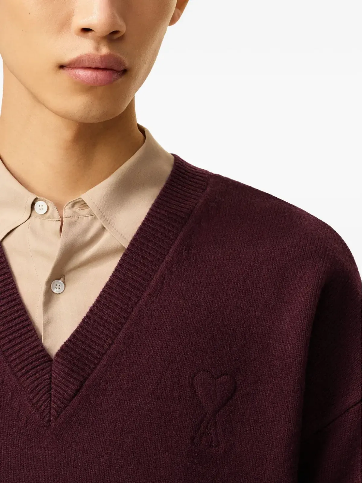 AMI Paris Ami De Coeur V-Neck ウールセーター - 画像5