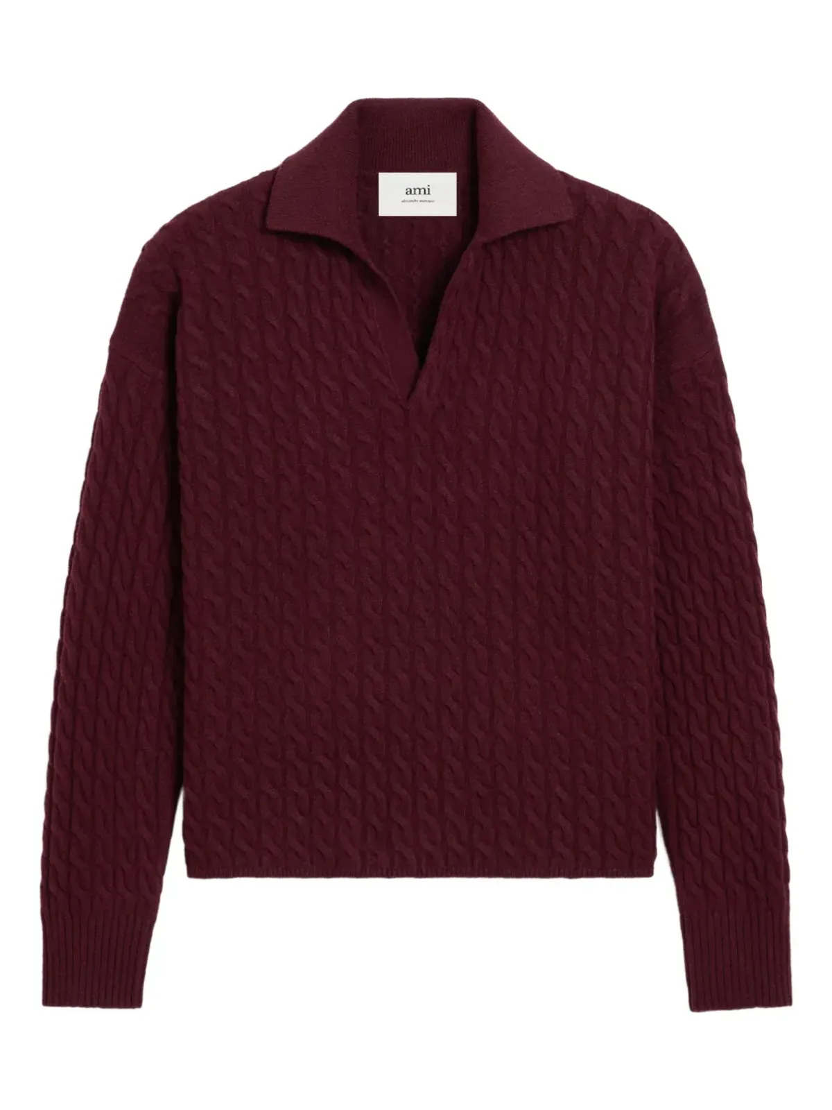AMI Paris ケーブルニット ウール ポロシャツ - レッド - 画像1