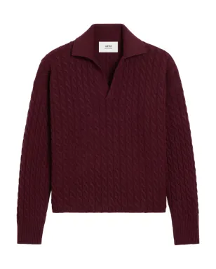 AMI Paris ケーブルニット ウール ポロシャツ - レッド - サムネイル1