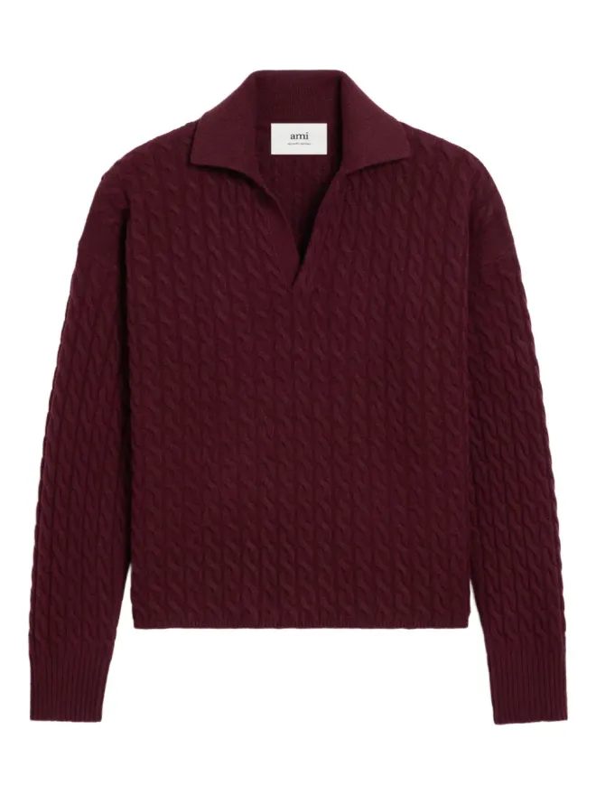 AMI Paris AMI Paris ケーブルニット ウール ポロシャツ - レッドの商品画像