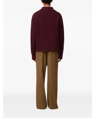 AMI Paris ケーブルニット ウール ポロシャツ - レッド - サムネイル5