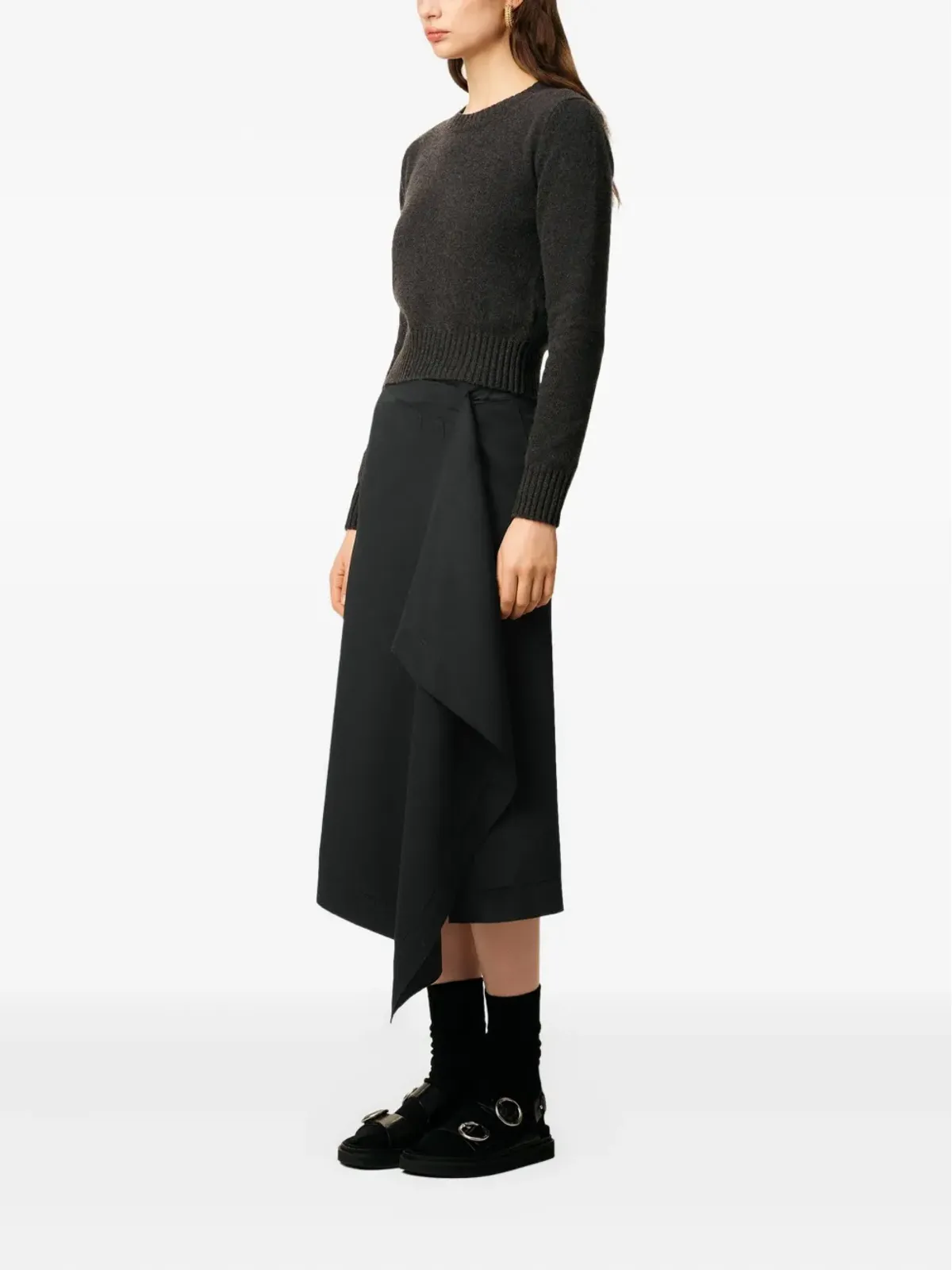 AMI Paris ラップ風 アシンメトリック ウール ミディスカート - 画像2