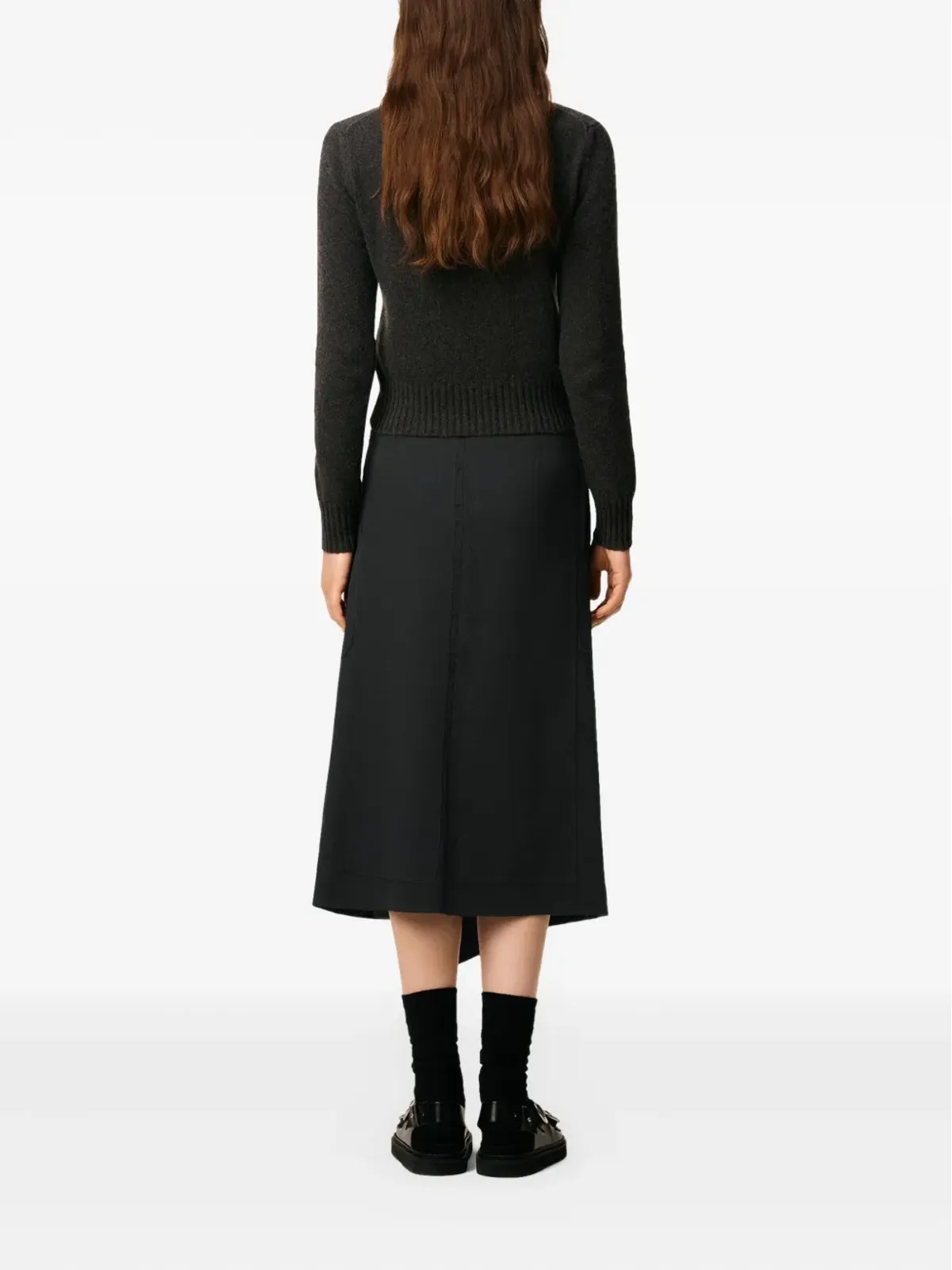 AMI Paris ラップ風 アシンメトリック ウール ミディスカート - 画像3