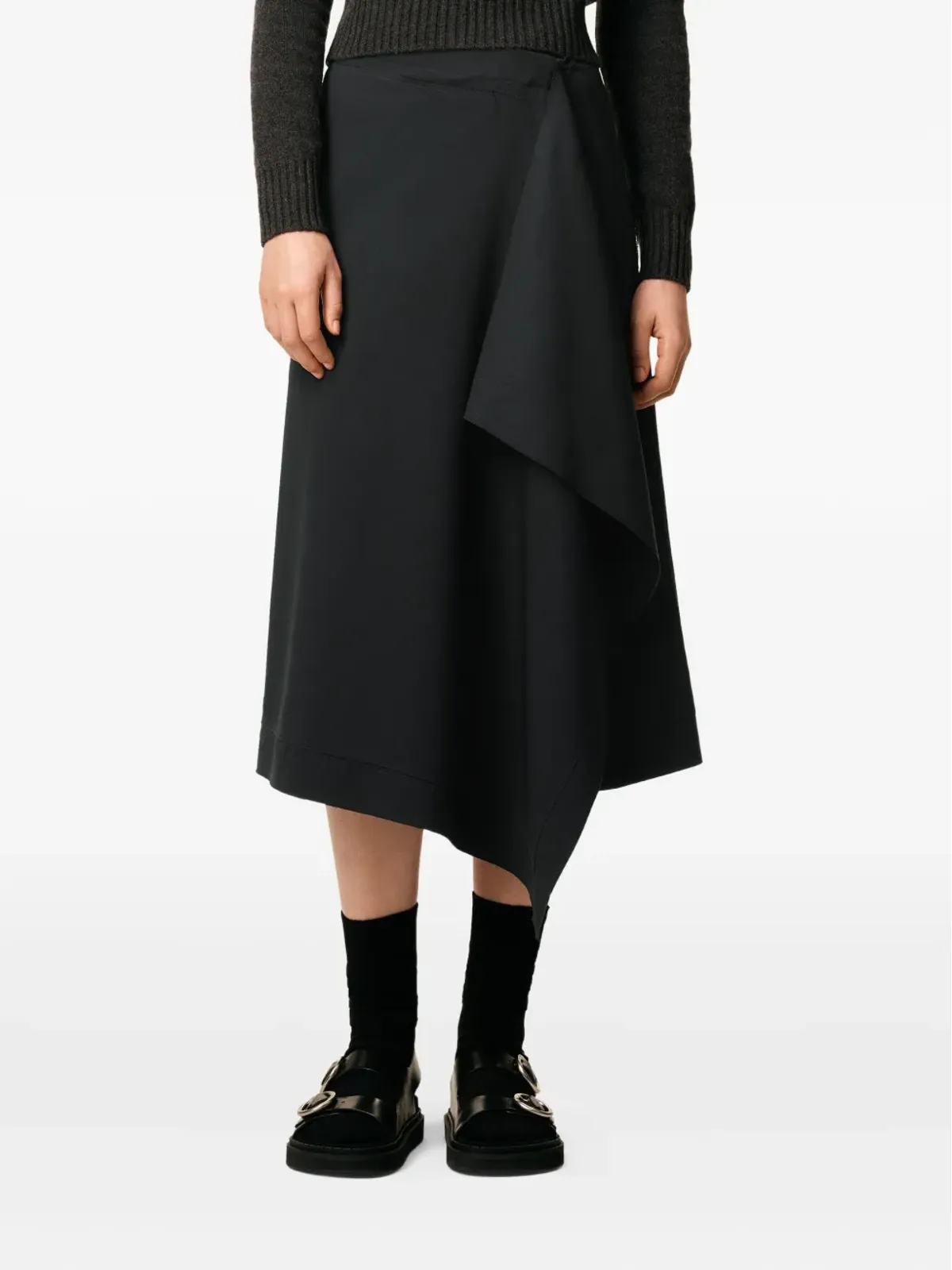 AMI Paris ラップ風 アシンメトリック ウール ミディスカート - 画像4