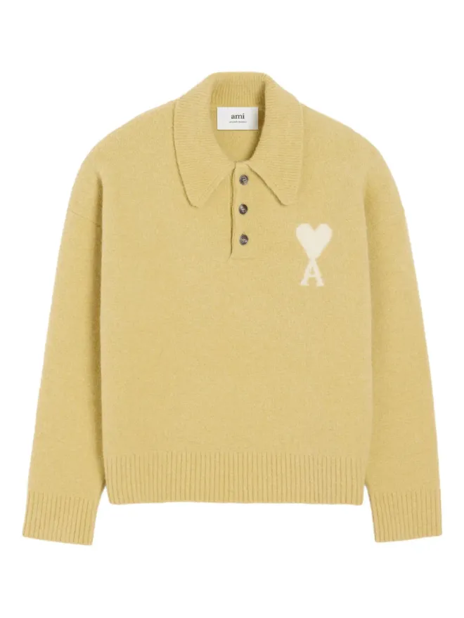 AMI Paris AMI Paris Ami De Coeur ロゴ入り長袖ポロシャツ - Yellowの商品画像