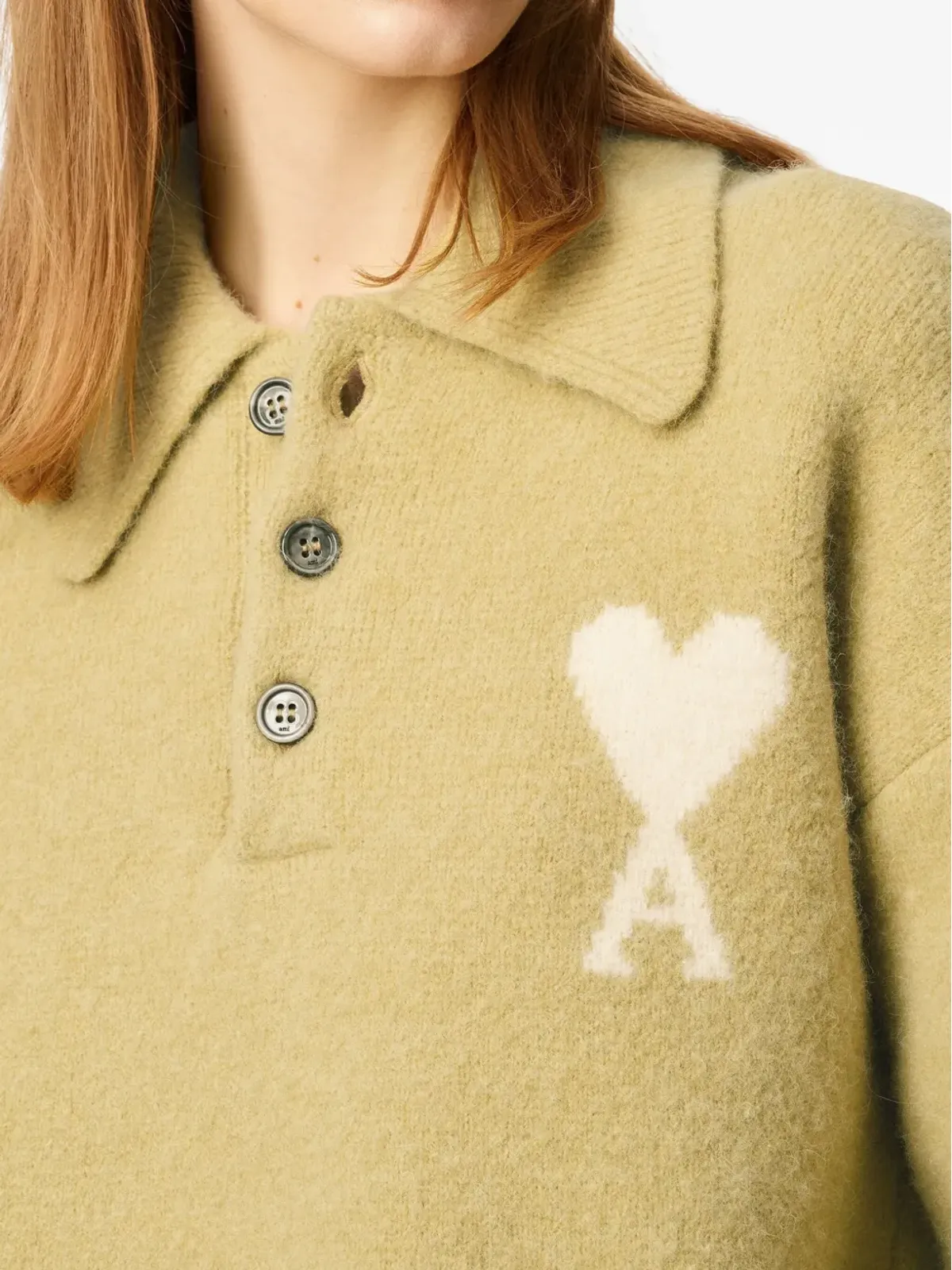 AMI Paris Ami De Coeur ロゴ入り長袖ポロシャツ - Yellow - 画像5