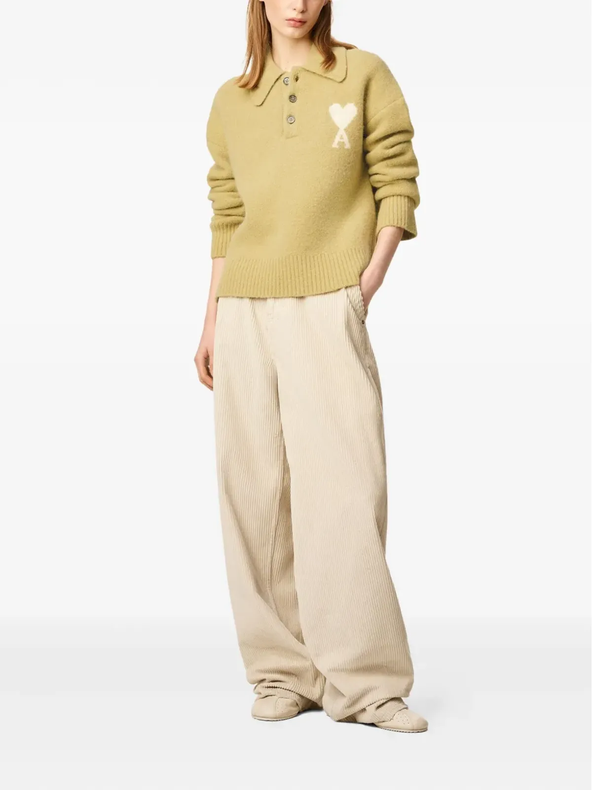 AMI Paris Ami De Coeur ロゴ入り長袖ポロシャツ - Yellow - 画像2