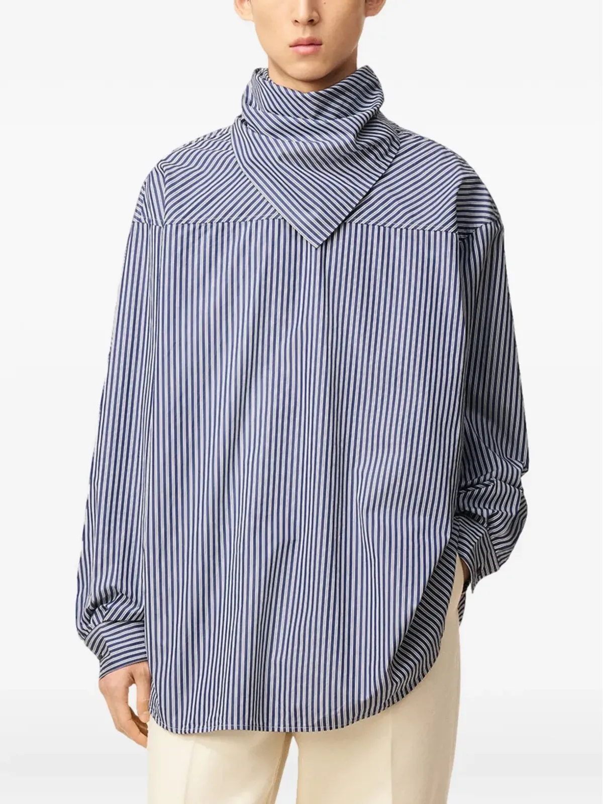 AMI Paris striped-pattern bandana-collar cotton shirt - Blue - 画像2