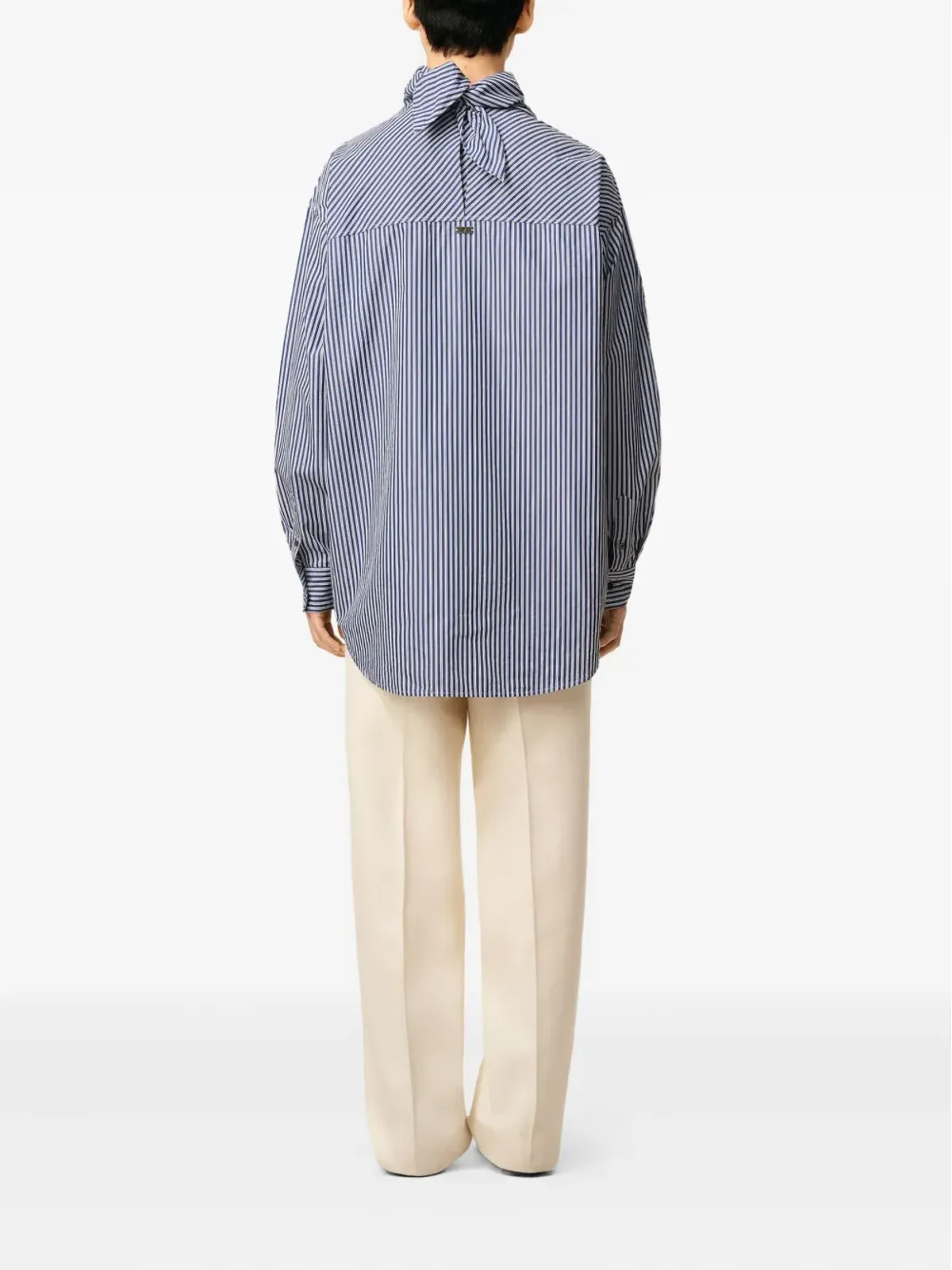 AMI Paris striped-pattern bandana-collar cotton shirt - Blue - 画像4