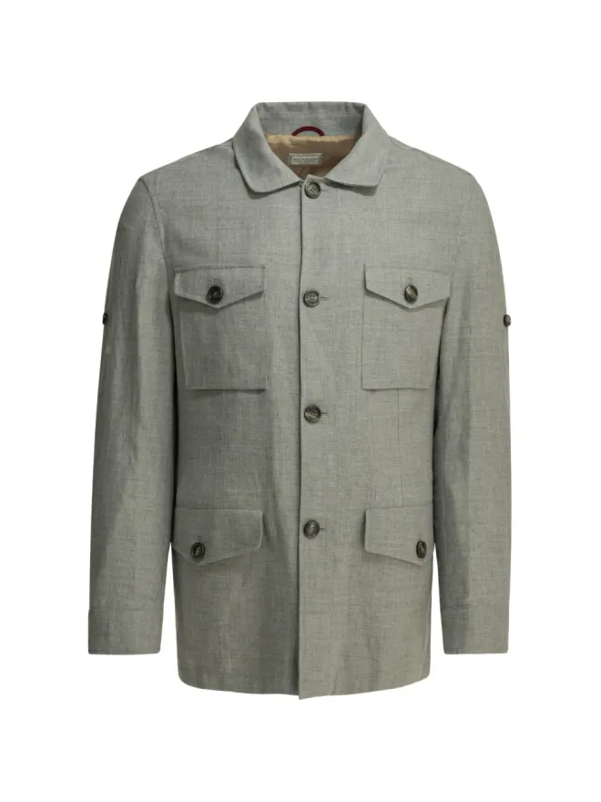 Brunello Cucinelli Brunello Cucinelli ボタン留めフラップポケットジャケットの商品画像