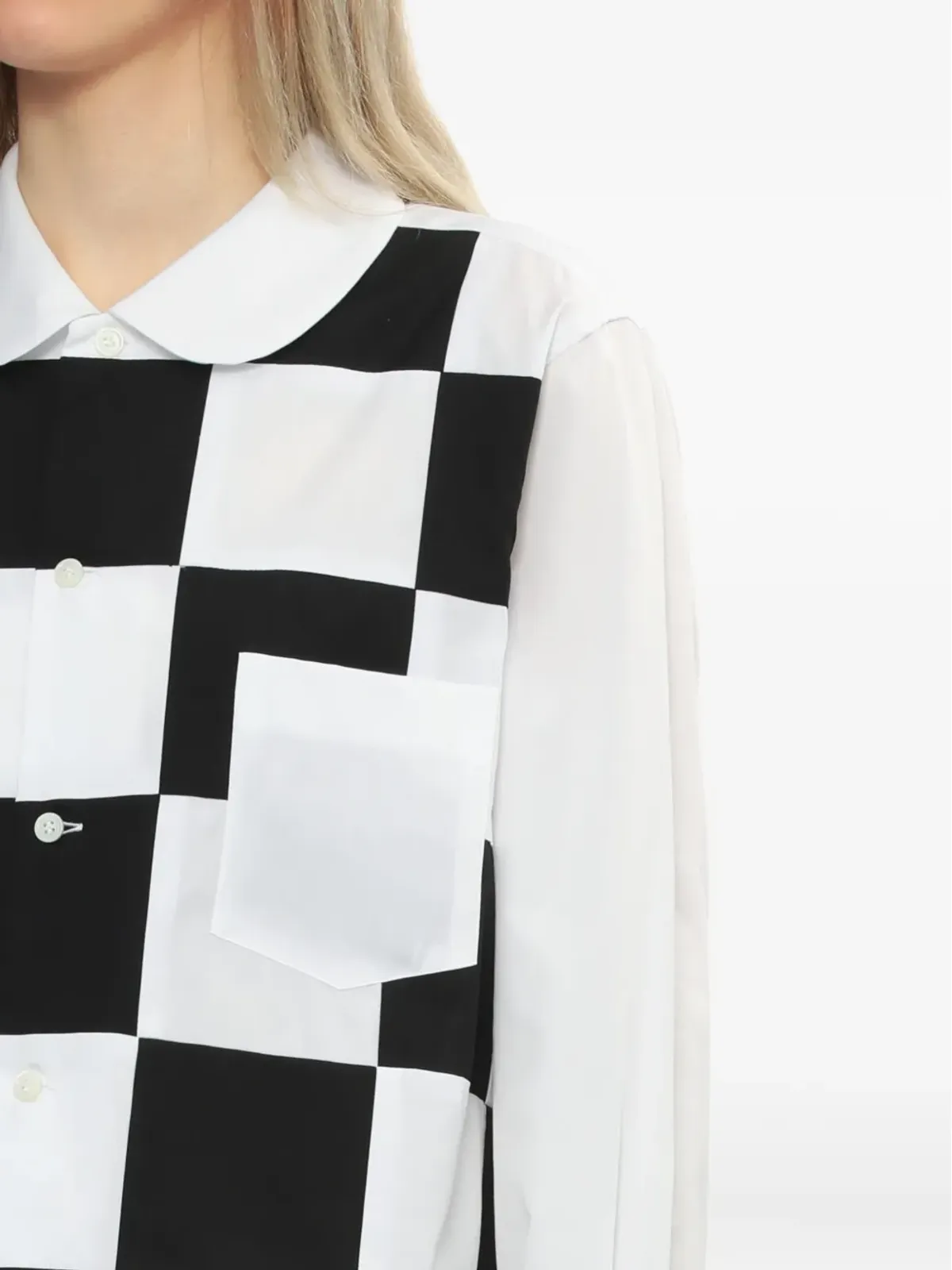 Comme Des Garçons Comme Des Garçons チェッカーボード柄ピーターパンカラーシャツ（ホワイト） - 画像5