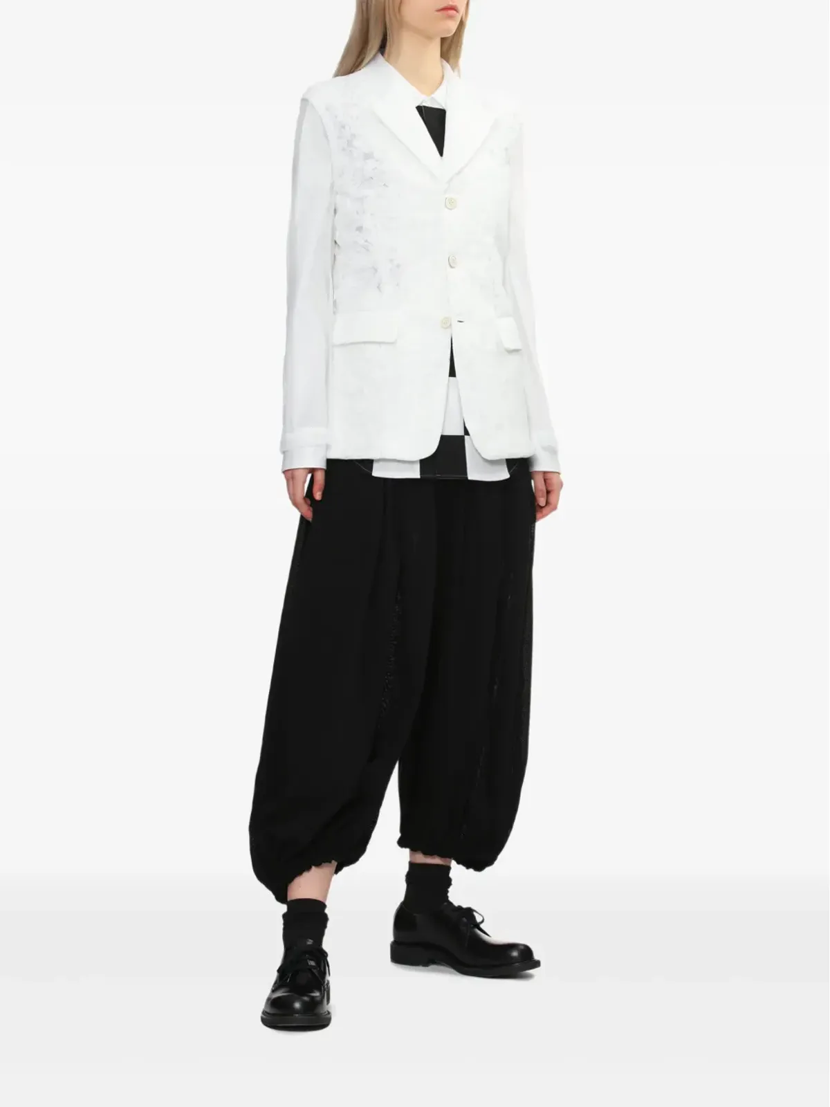 Comme Des Garçons Comme Des Garçons チェッカーボード柄ピーターパンカラーシャツ（ホワイト） - 画像2