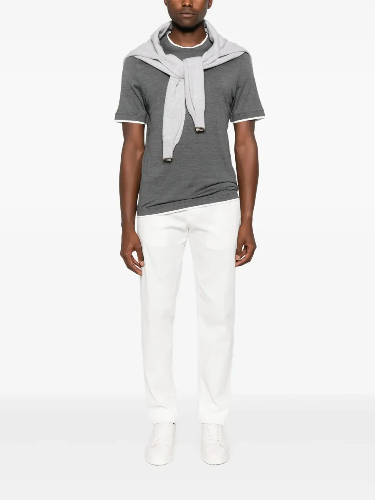 Brunello Cucinelli シルク混紡Tシャツ - グレー - 画像2