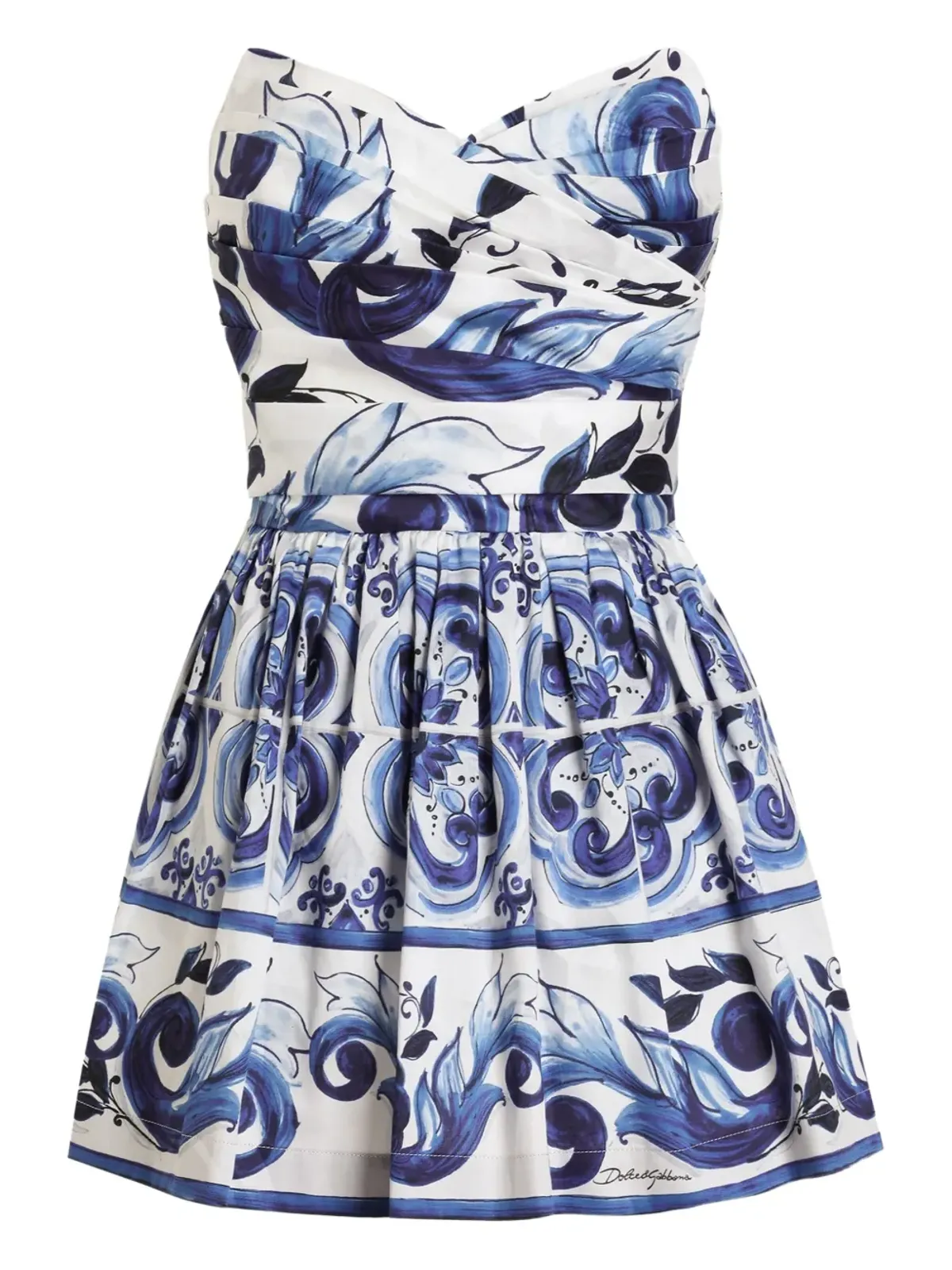 Dolce & Gabbana マジョリカプリント ストラップレス ミニドレス - ホワイト - 画像1