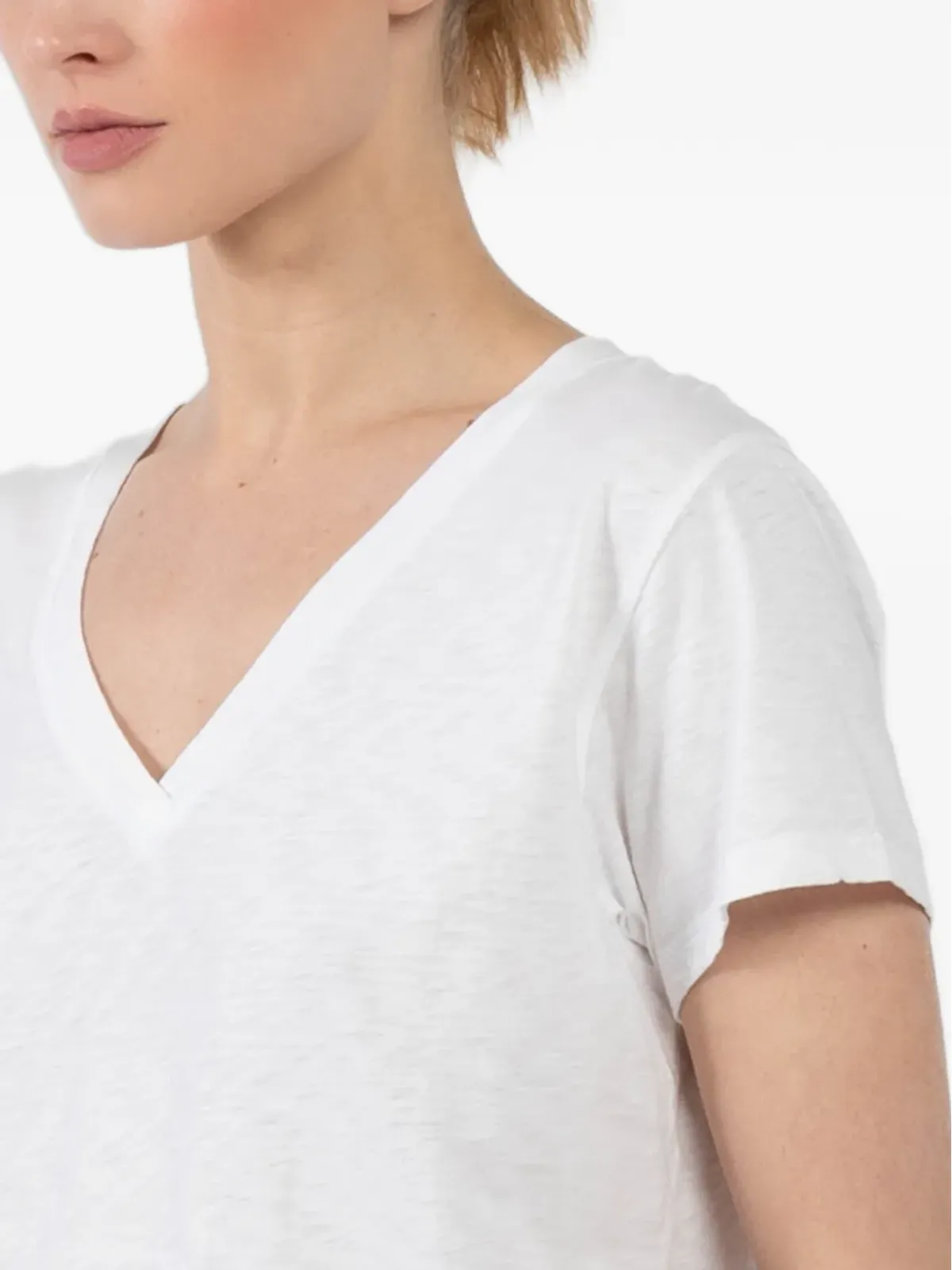 Velvet V-neck T-shirt - White - 画像5