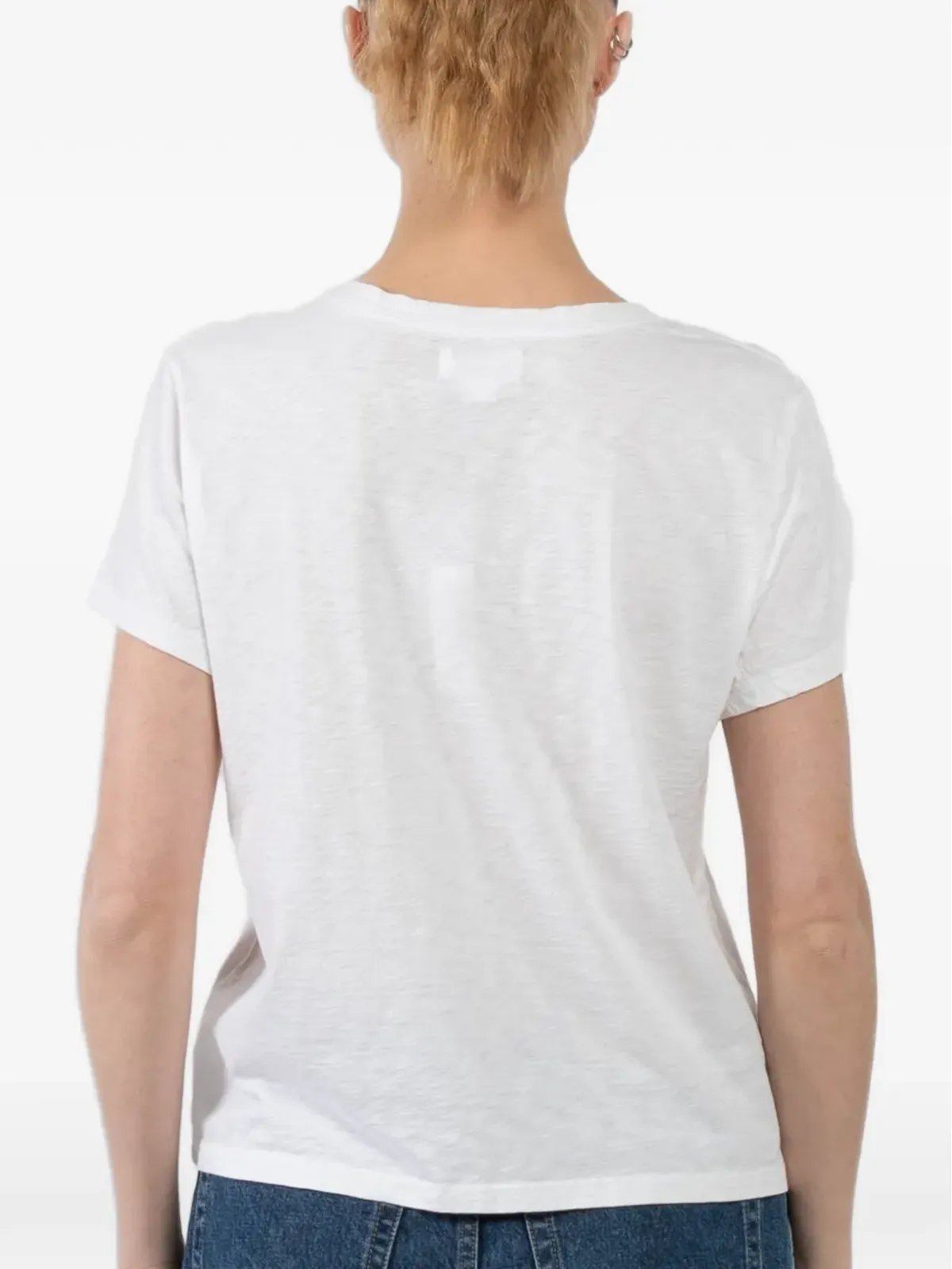 Velvet V-neck T-shirt - White - 画像4