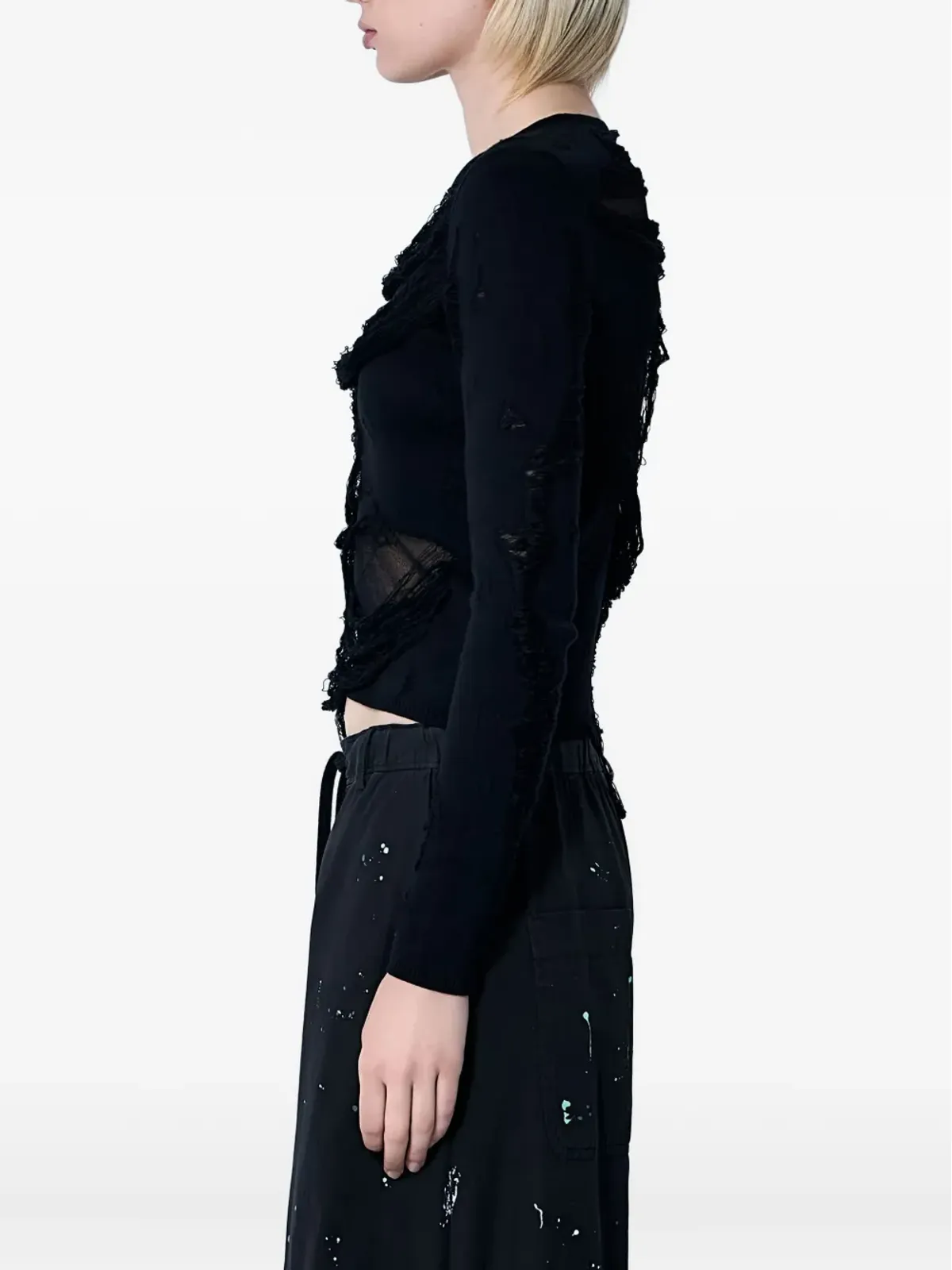 MM6 Maison Margiela ダメージ加工 クルーネックセーター ブラック - 画像3