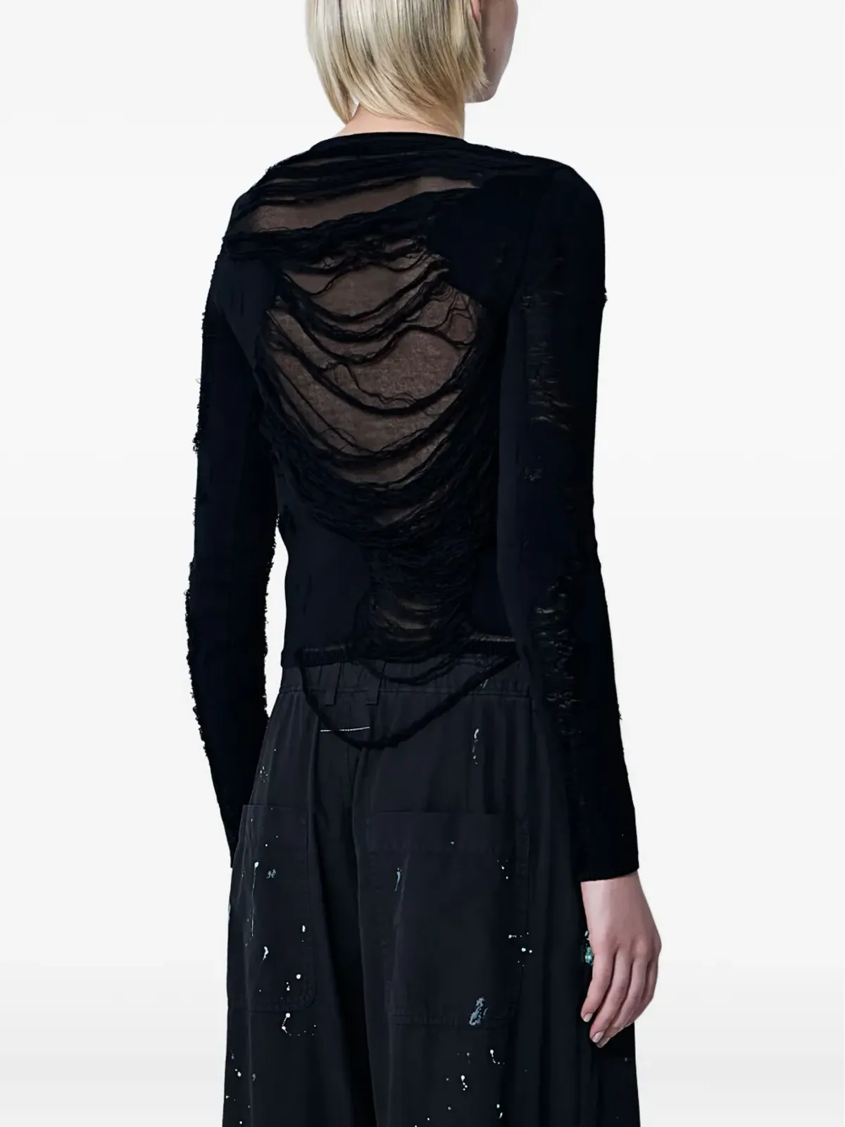 MM6 Maison Margiela ダメージ加工 クルーネックセーター ブラック - 画像4