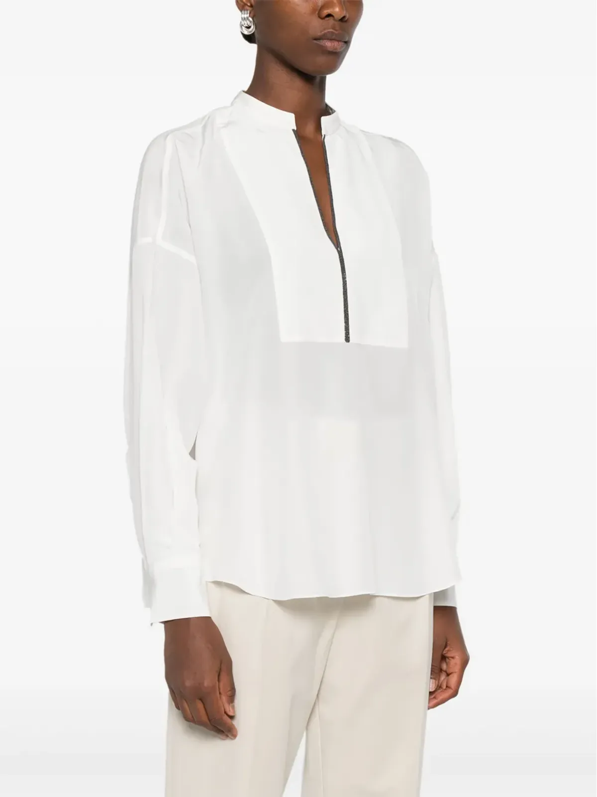 Brunello Cucinelli V-neck blouse - White - 画像3