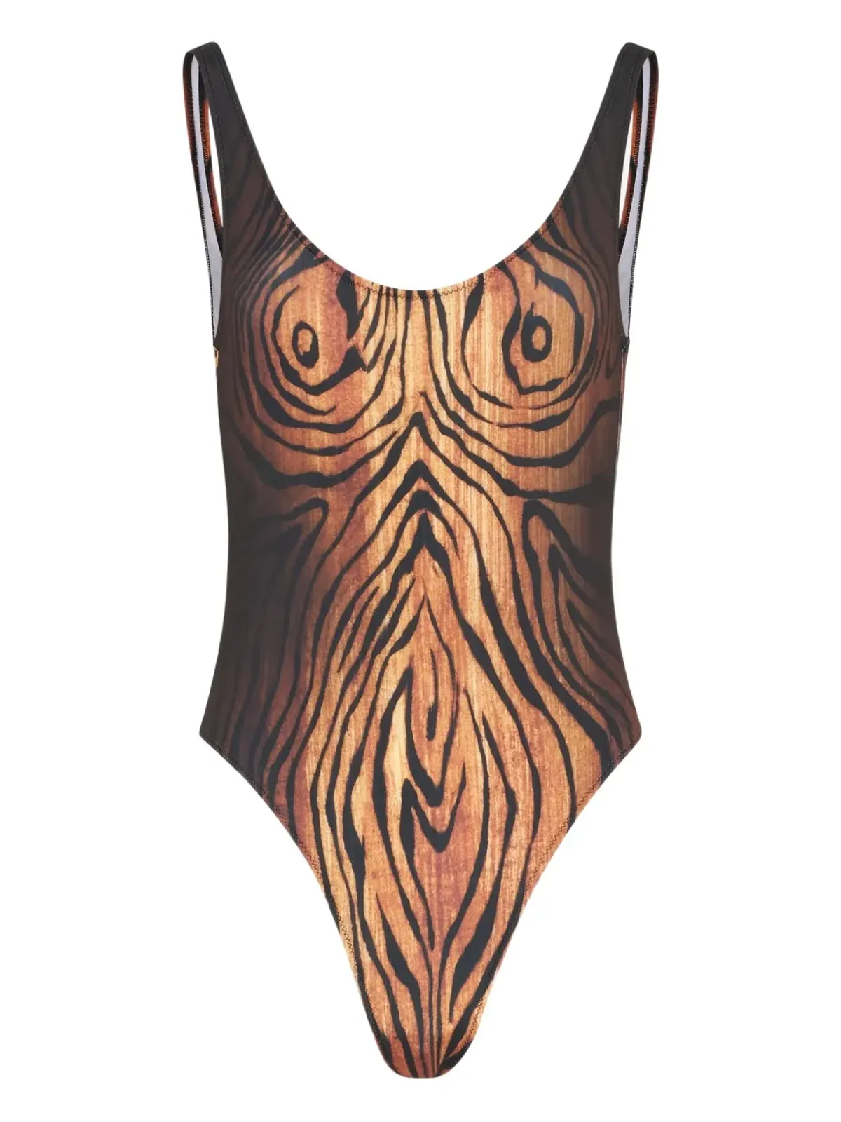 Jean Paul Gaultier 木目プリントのスクープネック水着 - 画像1