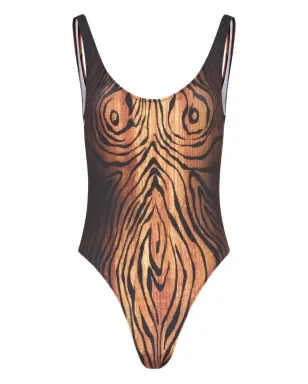 Jean Paul Gaultier 木目プリントのスクープネック水着 - サムネイル1