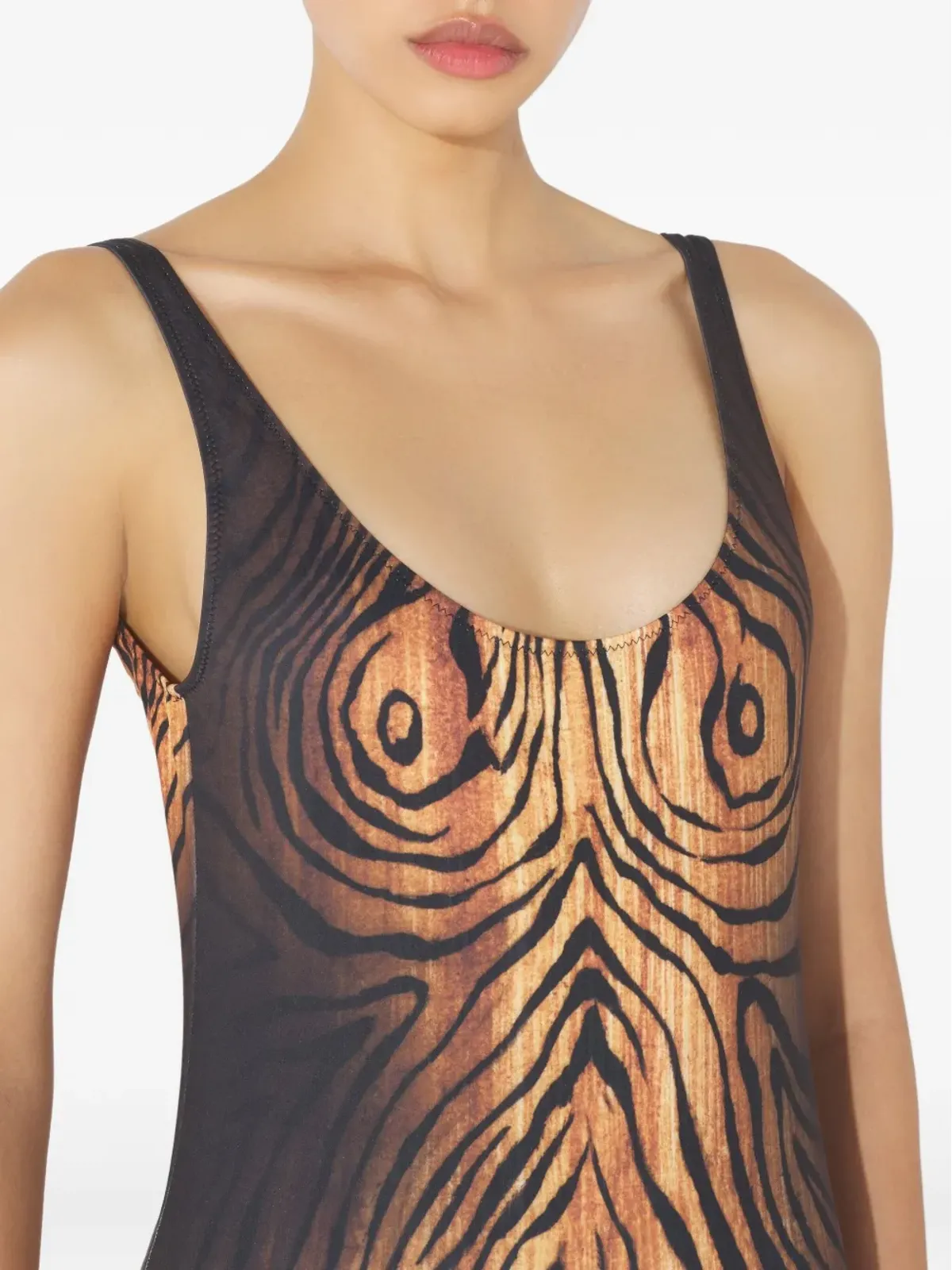 Jean Paul Gaultier 木目プリントのスクープネック水着 - 画像5