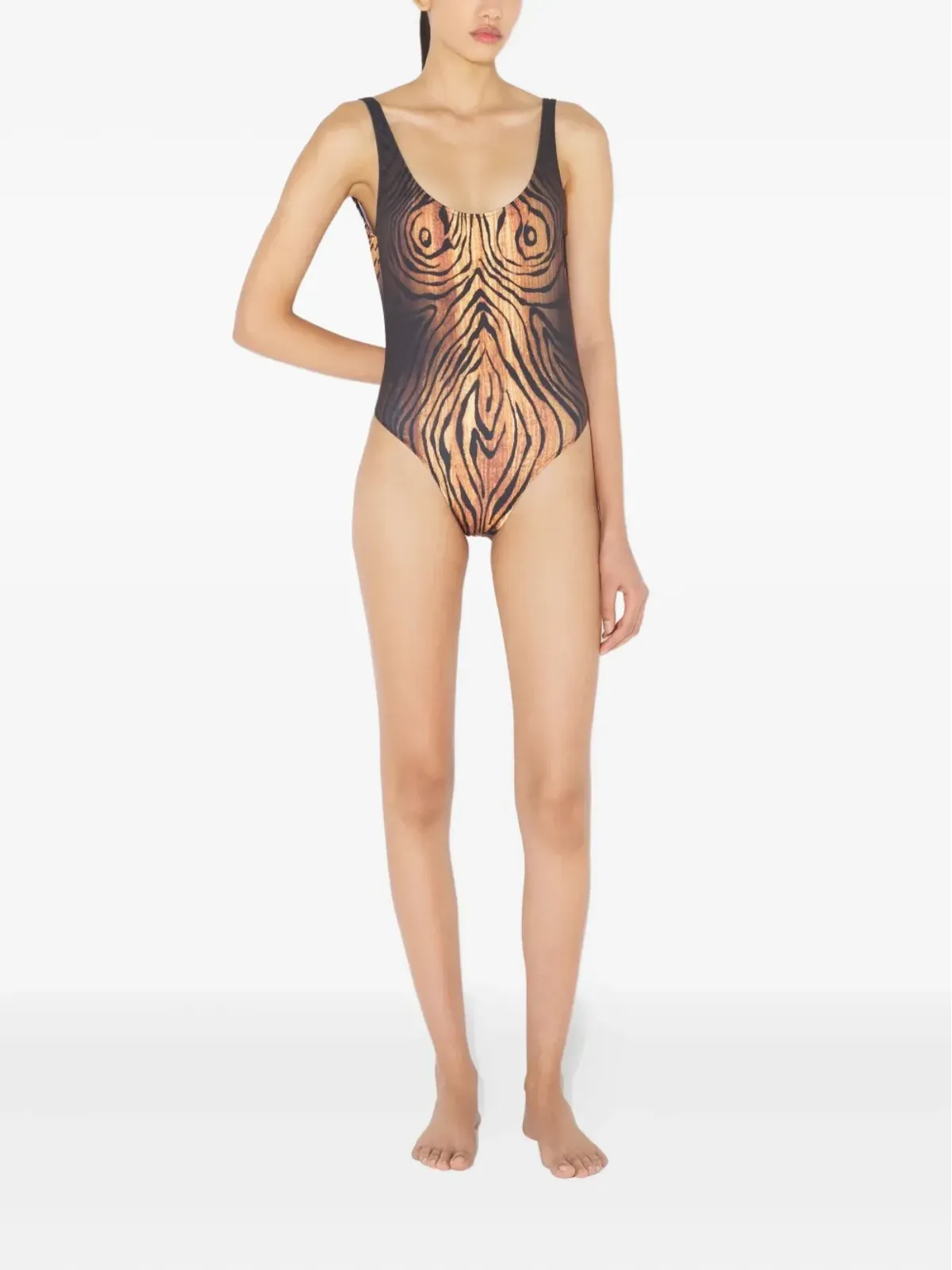 Jean Paul Gaultier 木目プリントのスクープネック水着 - 画像2