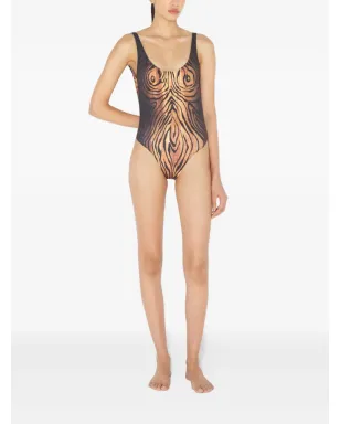 Jean Paul Gaultier 木目プリントのスクープネック水着 - サムネイル2