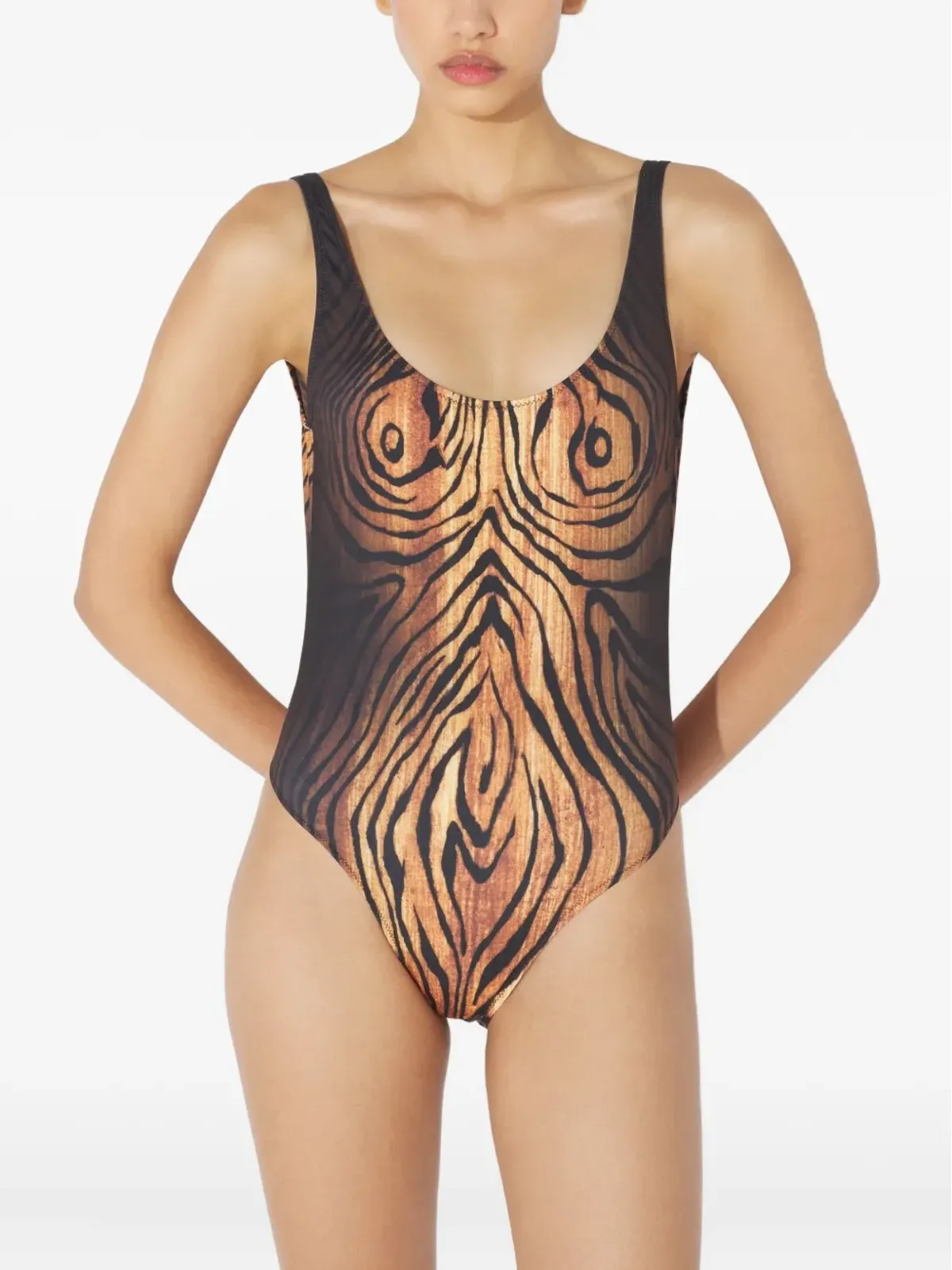 Jean Paul Gaultier 木目プリントのスクープネック水着 - 画像4