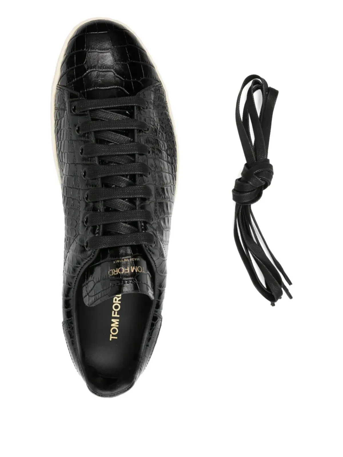 TOM FORD クロコダイル型押しレザー スニーカー - 画像4