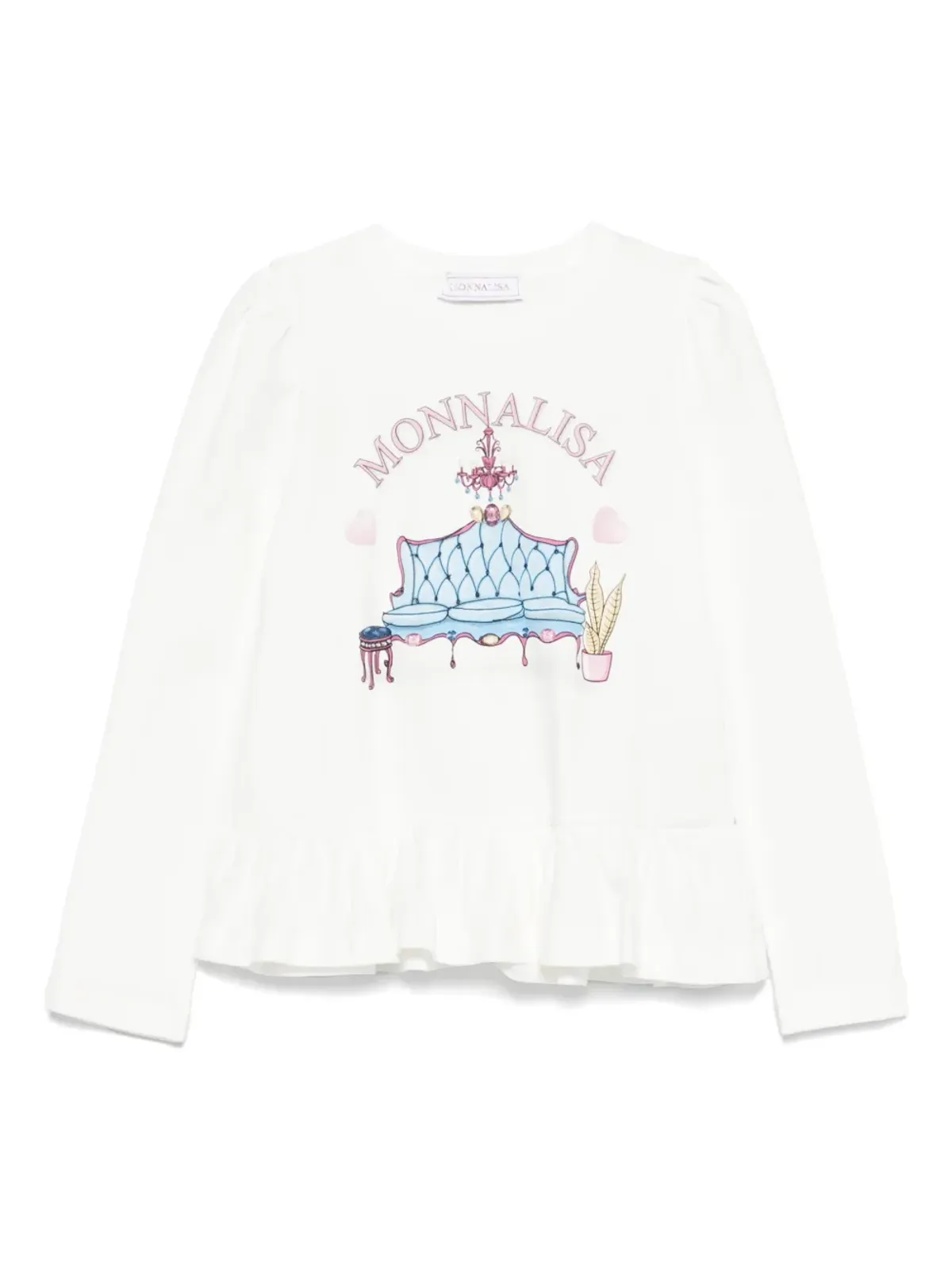 Monnalisa グラフィックプリント入りフリルTシャツ - 画像1