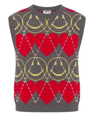 Moschino x Smiley ハートインターシャ ベスト - グレー - サムネイル1