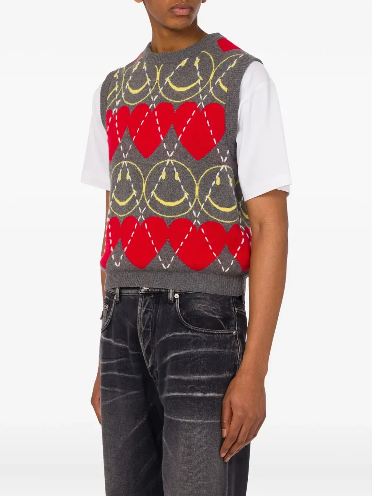 Moschino x Smiley ハートインターシャ ベスト - グレー - 画像3