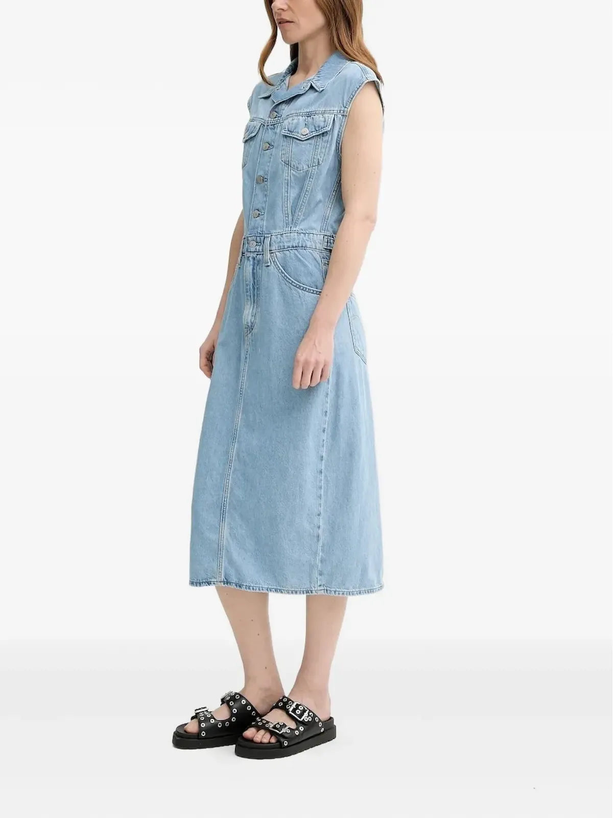 Levi's ノースリーブ ボタン留め デニムドレス ブルー - 画像2